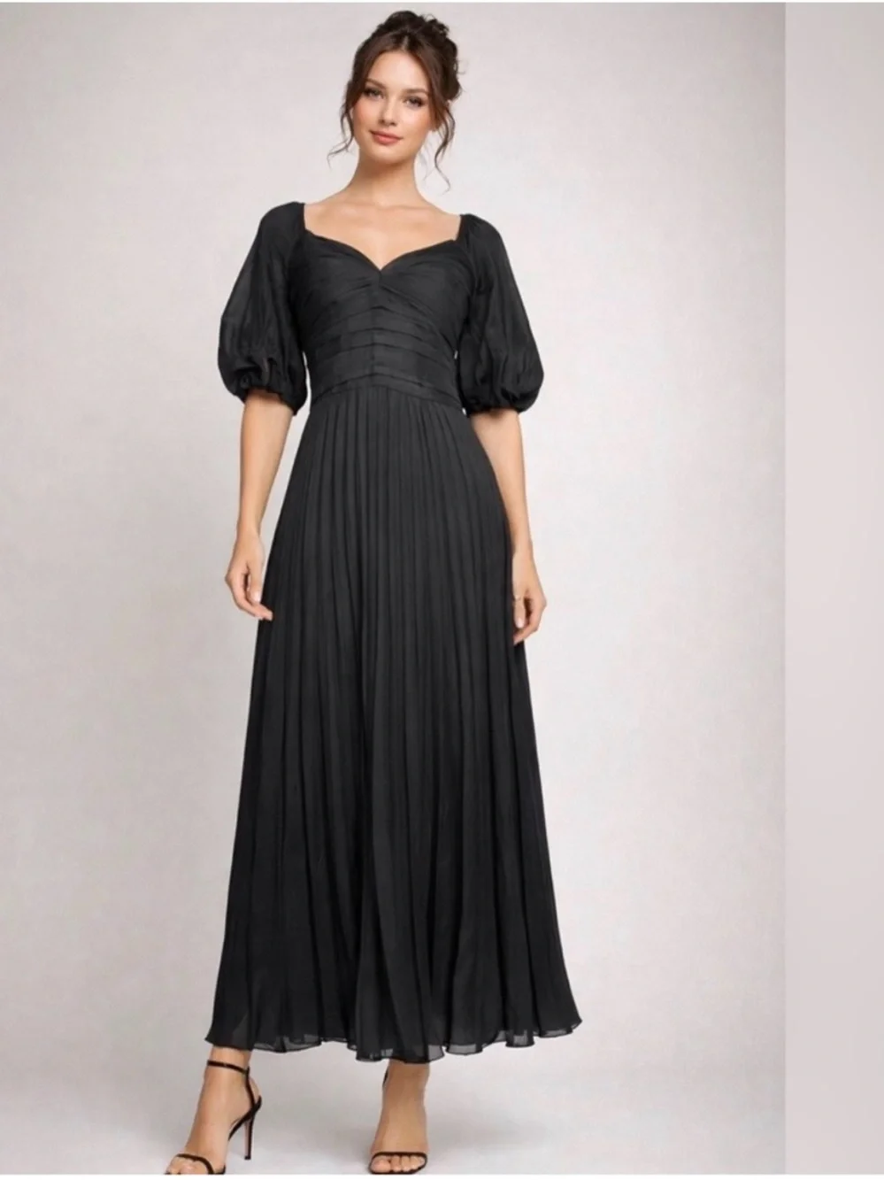 Abercrombie & Fitch Black Maxi Dress with Square Neck and Puff Sleeves